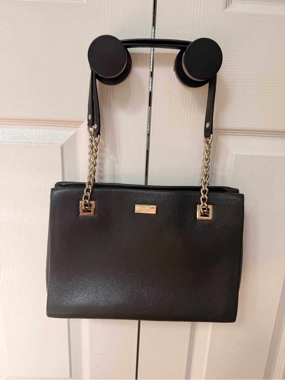 kate spade Black Leather Shoulder Bag with Gold Chain Straps